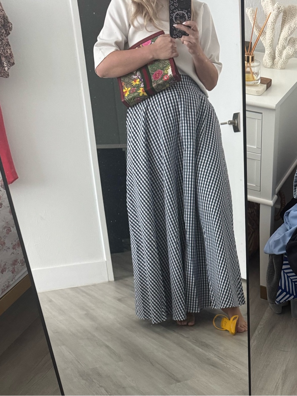 Navy & White Gingham Maxi Skirt — Flared High-Waist - Picture 5 of 6